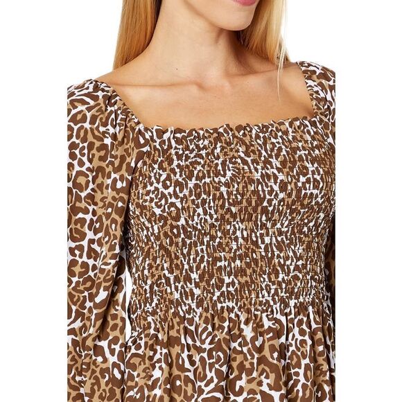 New Lilly Pulitzer Demi Long Sleeve Smocked topChocolate My Favorite Spot size L - Picture 8 of 9